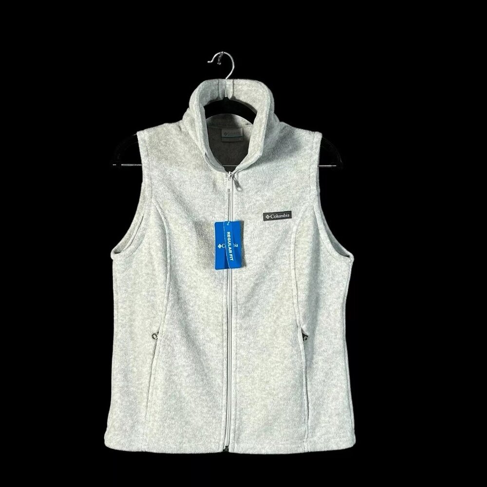 Columbia Women's Benton Springs Fleece Vest Size L Light Gray Zippered Pockets